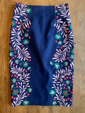 Boden Navy Pencil Skirt with Pink and Green Floral Trim